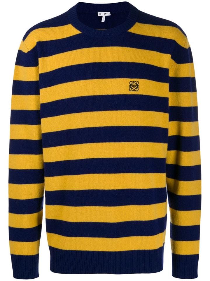 Loewe Striped Embroidered Logo Knitted Sweater - Yellow