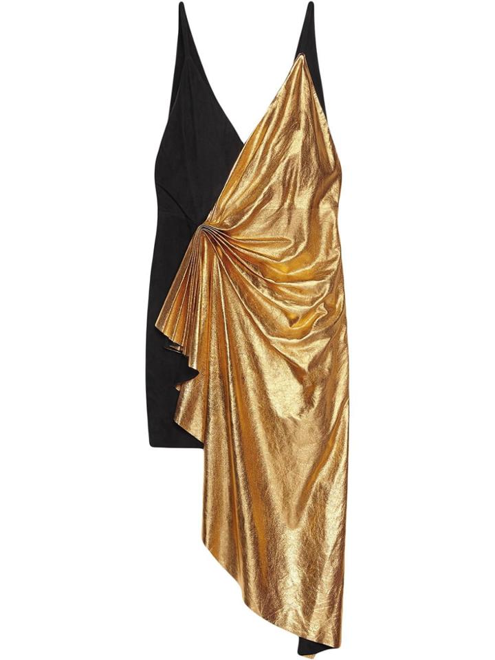 Gucci Metallic Leather Asymmetric Mini Dress - Black