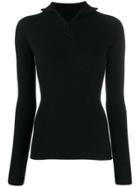 Barrie Zipped Turtleneck Knitted Top - Black