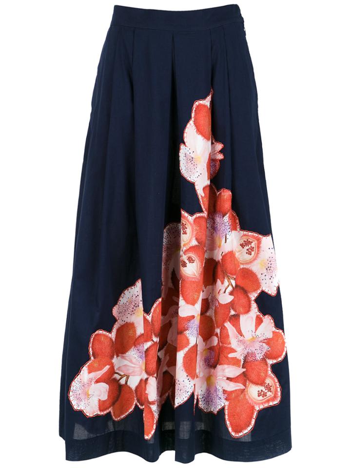 Isolda Rio Floral A-line Skirt - Blue