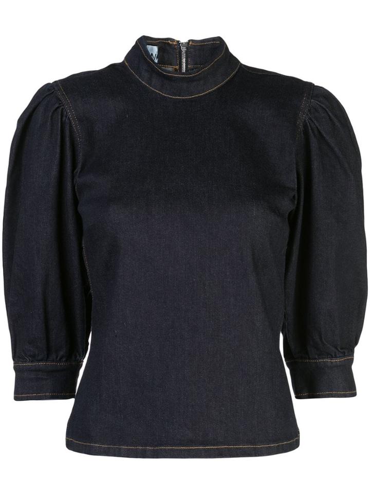 Ganni Denim High Collar Blouse - Blue