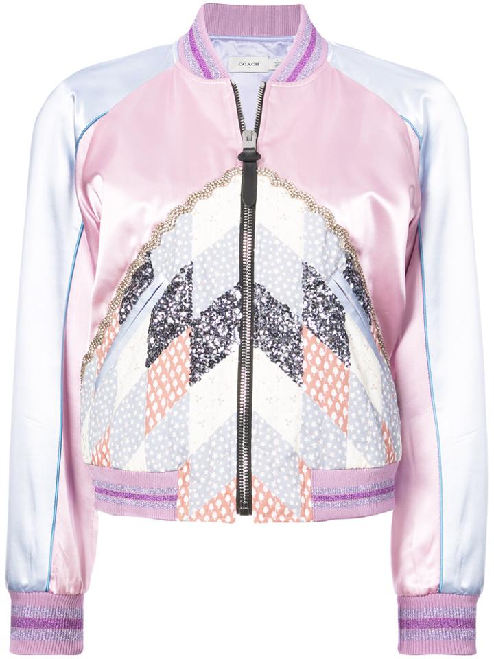 Coach Quilted Patchwork Varsity Jacket - Pink & Purple