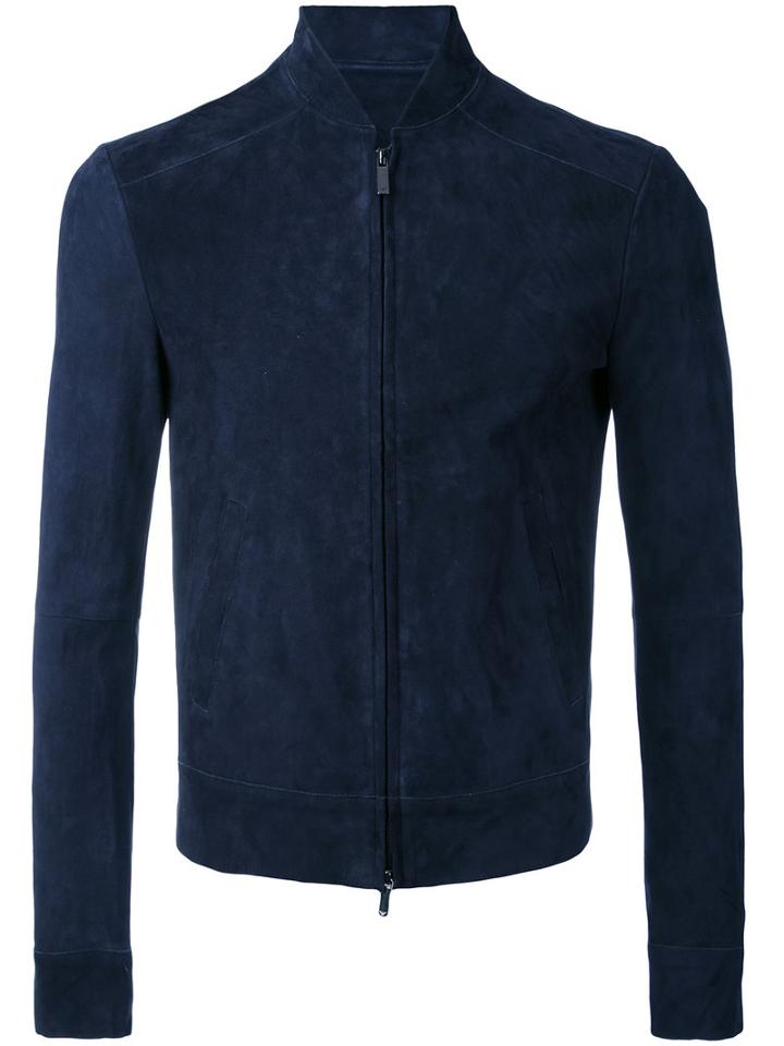 Bomber Jacket - Men - Goat Skin/polyester/spandex/elastane - 50, Blue, Goat Skin/polyester/spandex/elastane, Emporio Armani