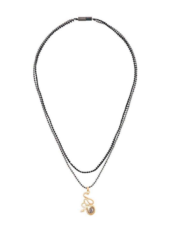 Lanvin Snake Stone Pendant Necklace, Men's, Metallic