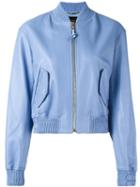 Versace Classic Bomber Jacket, Women's, Size: 46, Blue, Lamb Skin/rayon/spandex/elastane