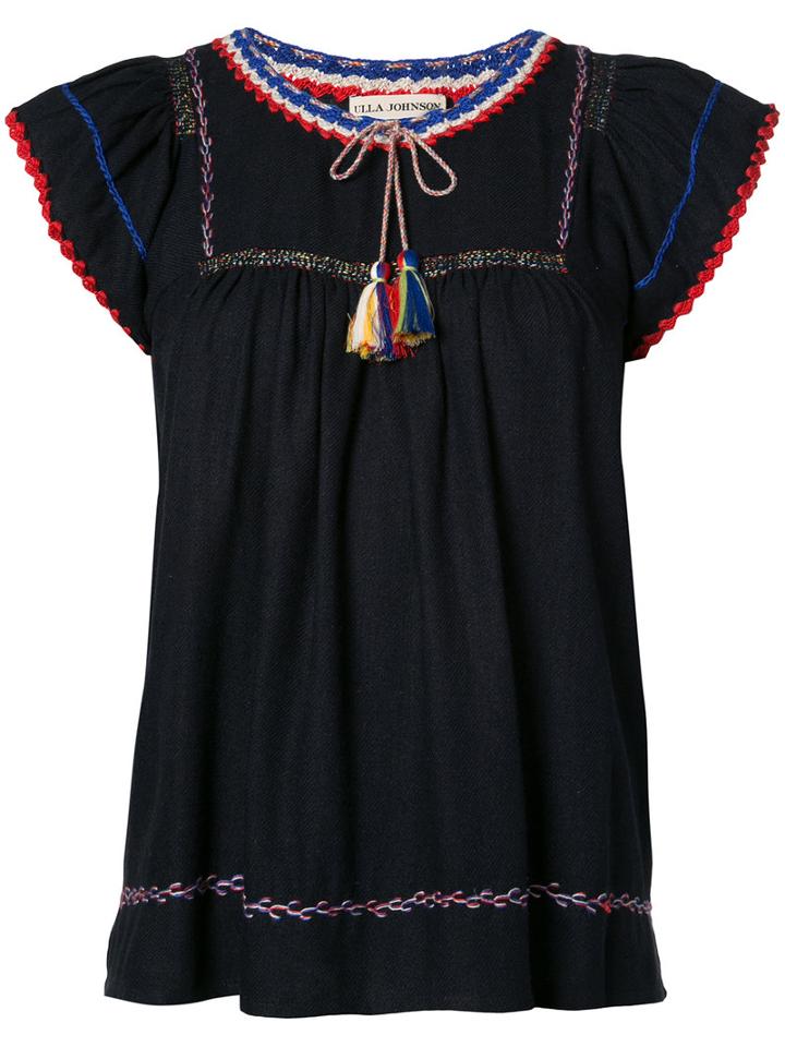 Ulla Johnson Embroidered Blouse, Women's, Size: 0, Black, Silk