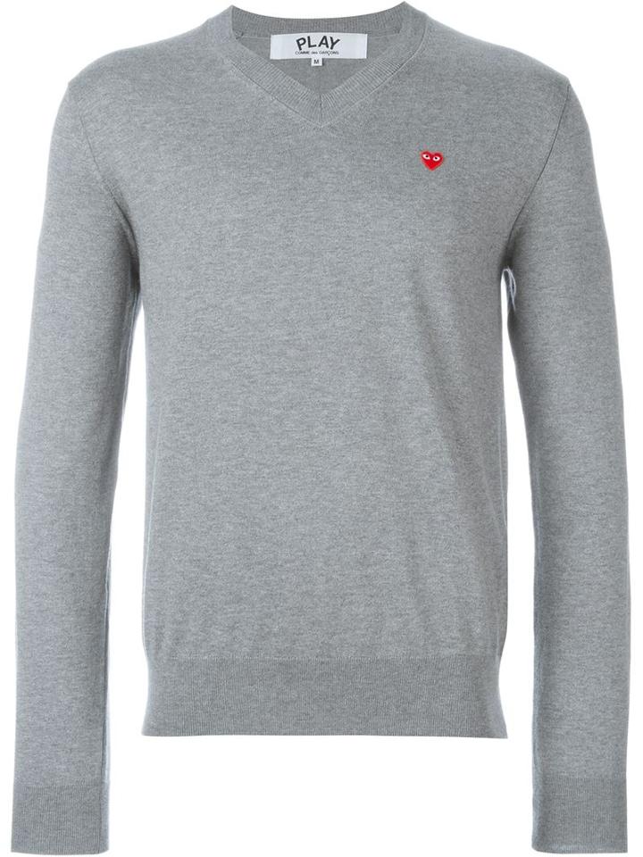 Comme Des Garçons Play Mini Heart V-neck Jumper, Men's, Size: Large, Grey, Cotton
