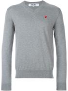 Comme Des Garçons Play Mini Heart V-neck Jumper, Men's, Size: Large, Grey, Cotton