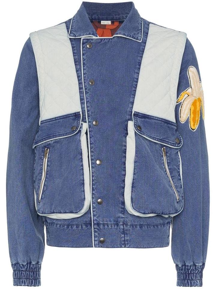 Gucci Printed Logo Washed Denim Jacket - Blue