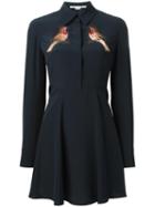Stella Mccartney Embroidered Robin Shirt Dress, Women's, Size: 42, Blue, Silk/viscose/crystal