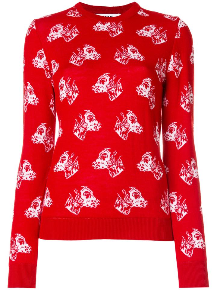 Msgm Dog Intarsia Jumper - Red