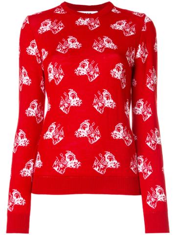 Msgm Dog Intarsia Jumper - Red