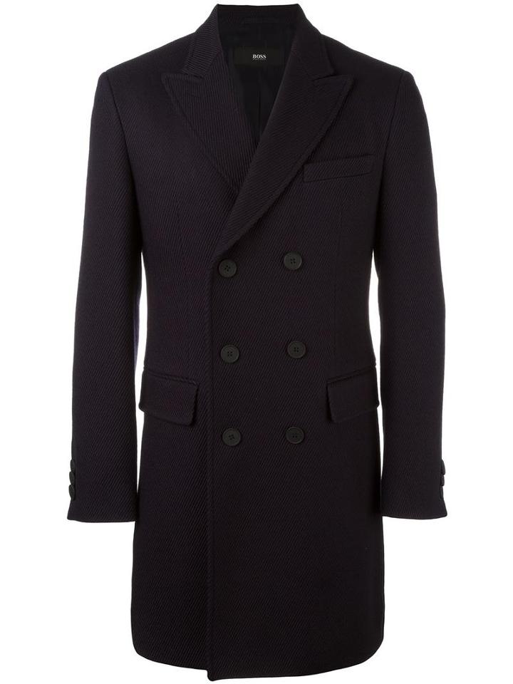 Boss Hugo Boss Double Breasted Coat, Men's, Size: 54, Blue, Acetate/viscose/virgin Wool