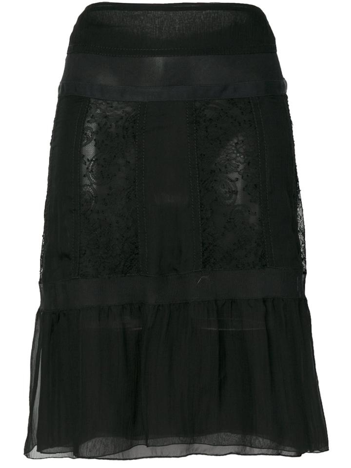 Prada Vintage Flared Lace Insert Skirt - Black