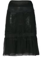 Prada Vintage Flared Lace Insert Skirt - Black