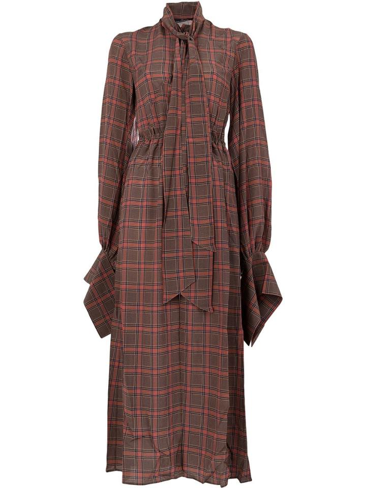 Rokh Checked Midi Dress - Brown