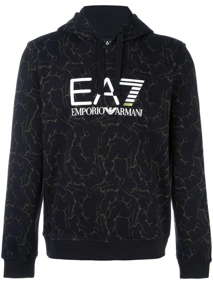 Ea7 Emporio Armani Abstract Print Hoodie, Men's, Size: Xxl, Black, Cotton/polyester