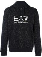 Ea7 Emporio Armani Abstract Print Hoodie, Men's, Size: Xxl, Black, Cotton/polyester