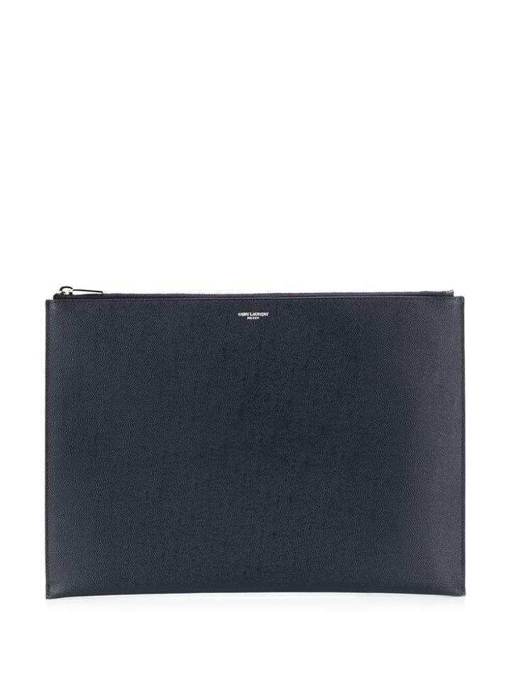 Saint Laurent Logo Stamp Zipped Clutch - Blue