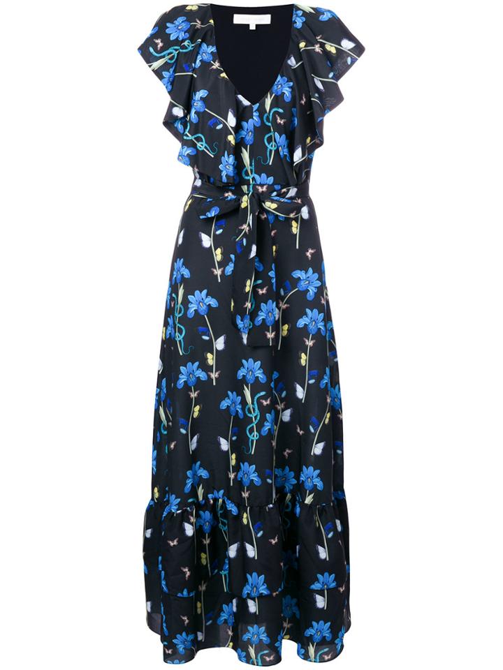 Borgo De Nor Butterfly Print Ruffle Trim Dress - Black