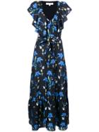 Borgo De Nor Butterfly Print Ruffle Trim Dress - Black