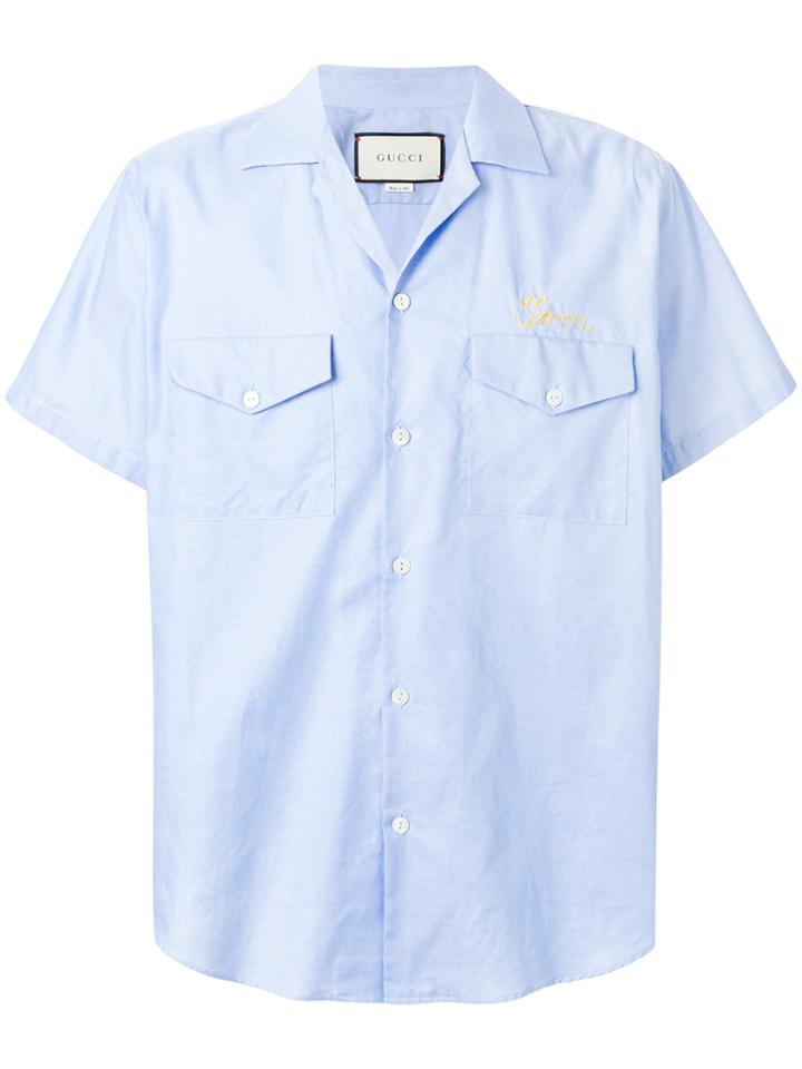 Gucci Embroidered Short-sleeved Shirt - Blue