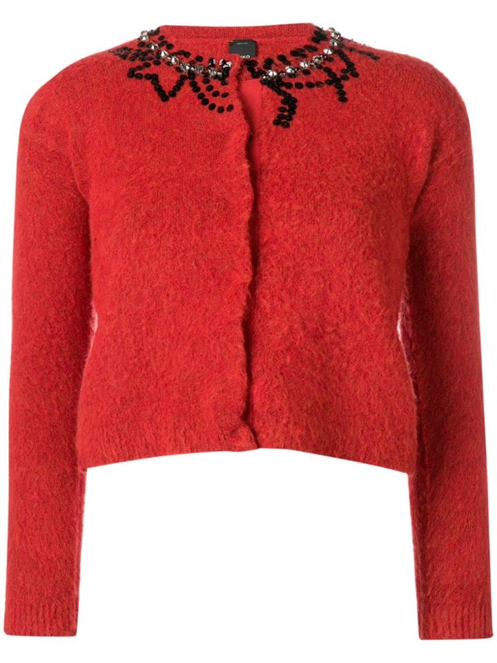 Pinko Sequin Embellished Knit Top - Red