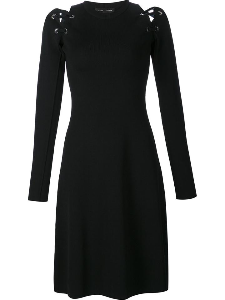 Proenza Schouler Lace Up Long Sleeve Dress, Women's, Size: Xs, Black, Silk/viscose/wool