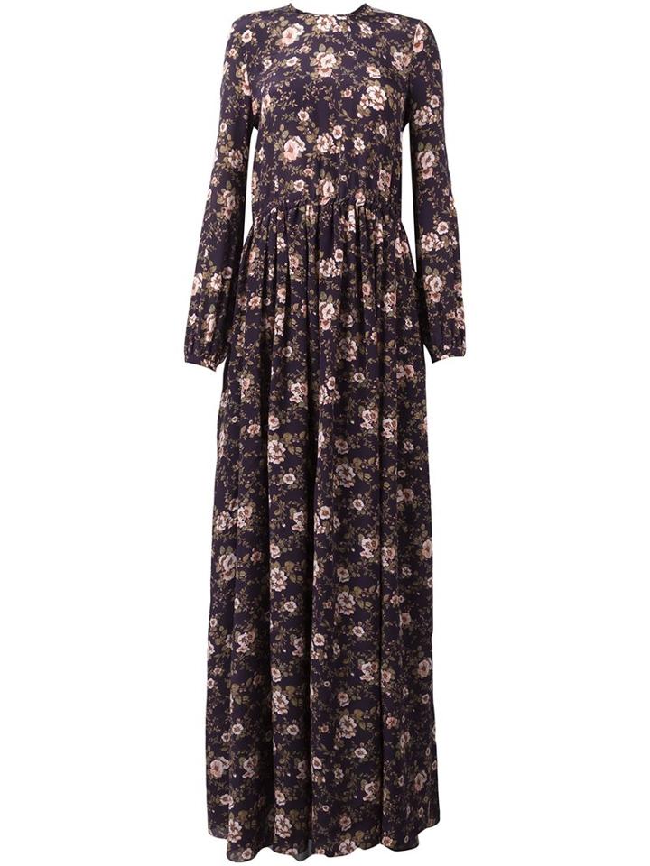 Rochas Floral Print Maxi Dress, Women's, Size: 42, Pink/purple, Silk
