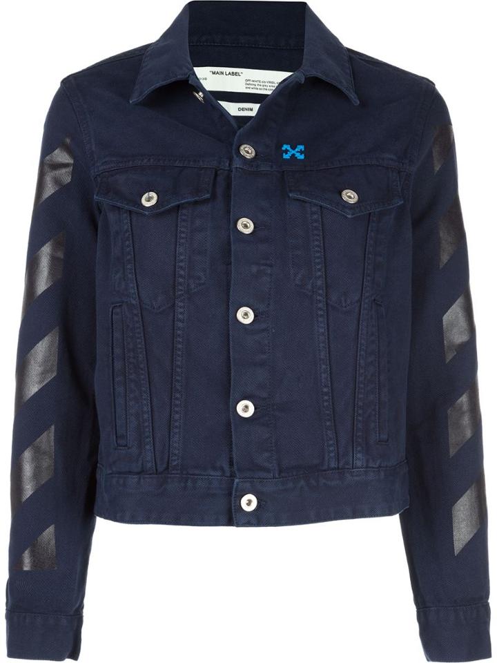Off-white Diagonal Striped Sleeve Denim Jacket - Blue