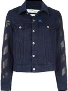 Off-white Diagonal Striped Sleeve Denim Jacket - Blue