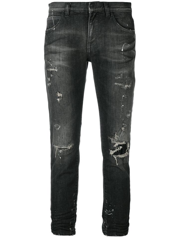 Distressed Cropped Jeans - Women - Cotton/spandex/elastane - 29, Black, Cotton/spandex/elastane, Faith Connexion