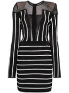 Balmain Striped Mini Dress With Mesh Detail - Black