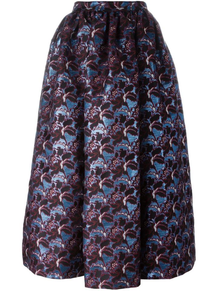Msgm Floral Pattern Full Skirt - Blue