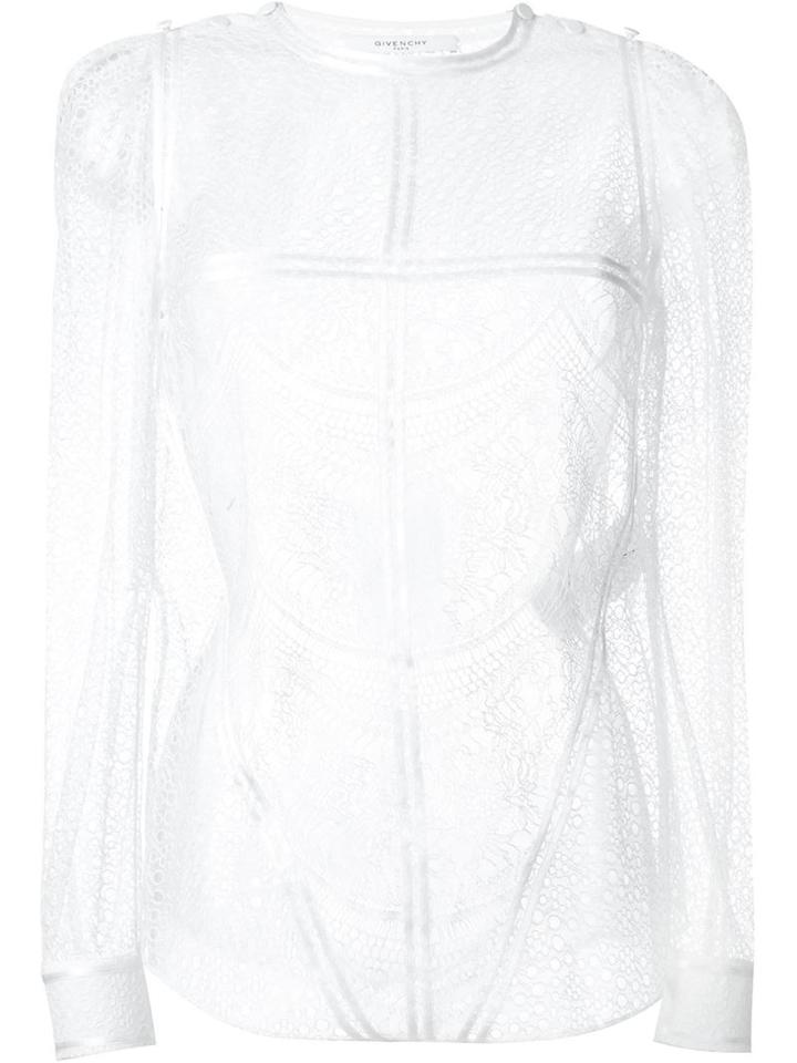 Givenchy Sheer Lace Blouse, Women's, Size: 38, White, Polyamide/viscose/silk/polyester