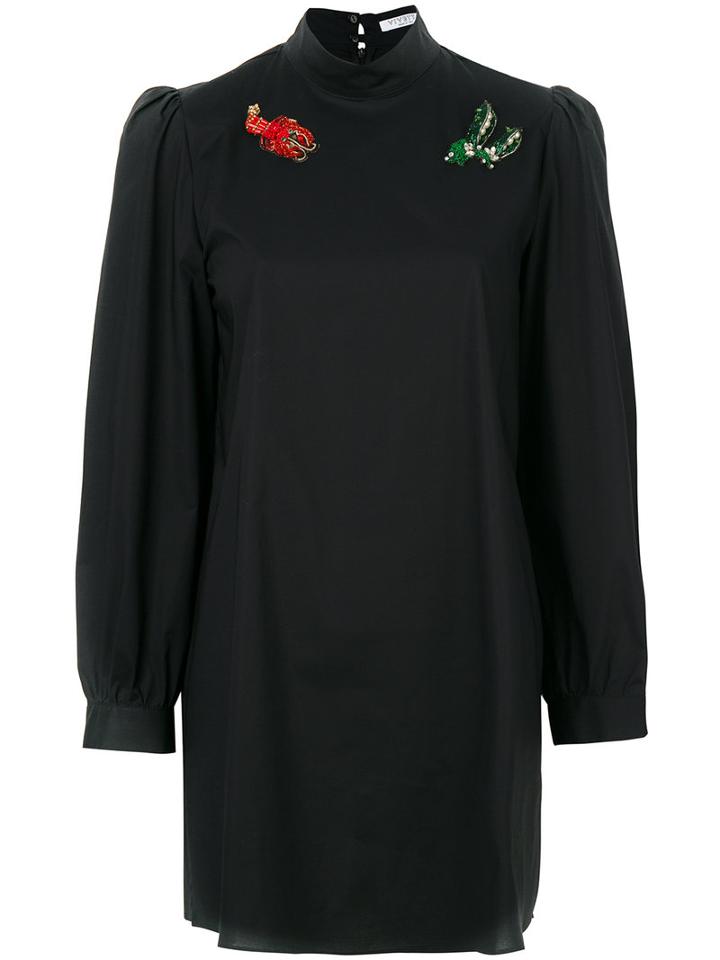 Vivetta - Embellished High Neck Blouse - Women - Cotton/spandex/elastane - 42, Black, Cotton/spandex/elastane