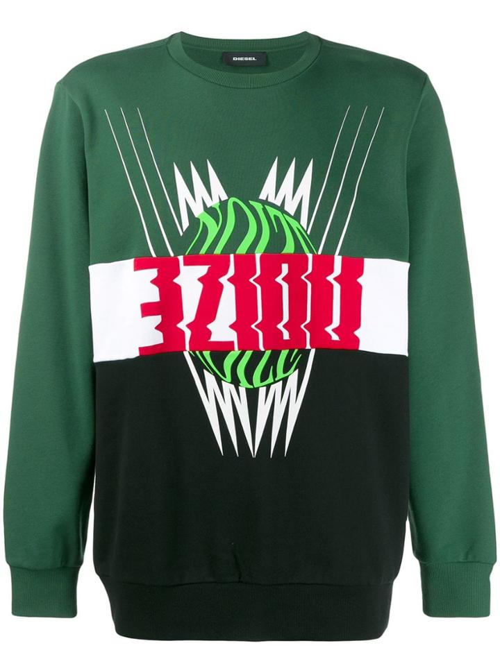 Diesel Colour Block Motif Sweatshirt - Green