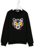 Msgm Kids Embroidered Bear Sweatshirt, Girl's, Size: 10 Yrs, Black