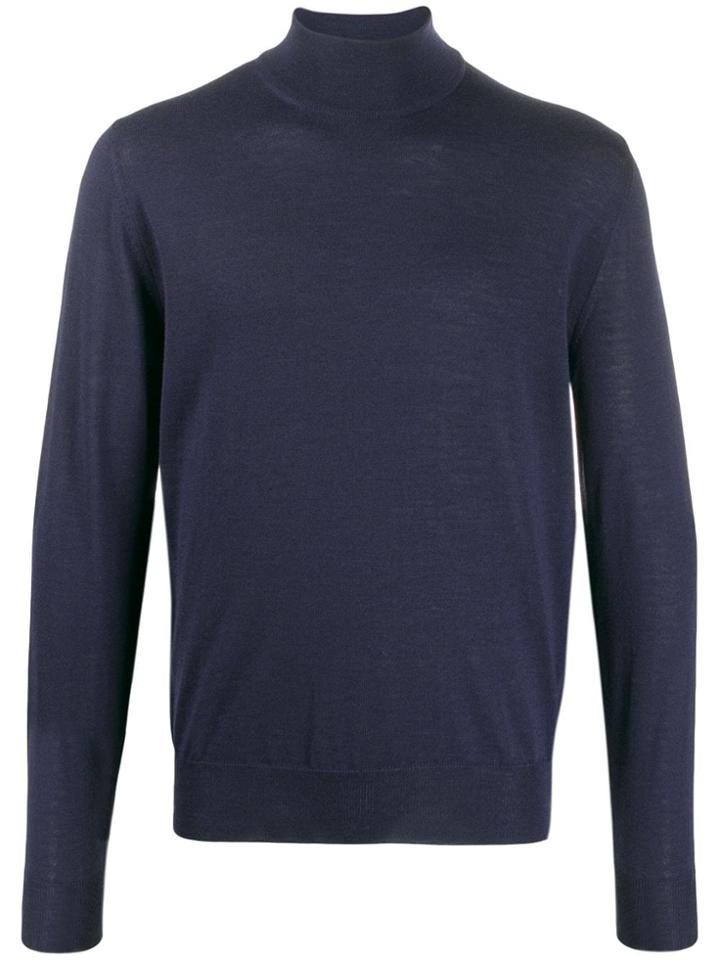 Canali Plain Turtleneck Jumper - Blue