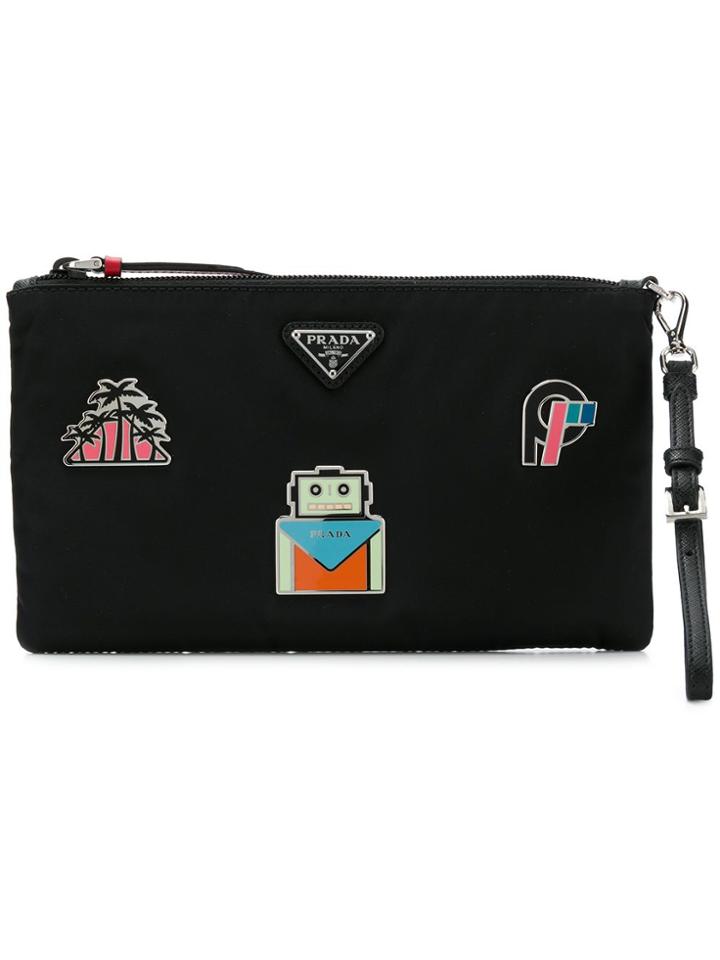 Prada Enamel Badge Clutch - Black