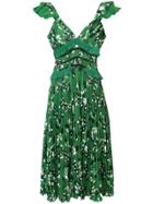 Self-portrait Printed Pleated Dress - Green