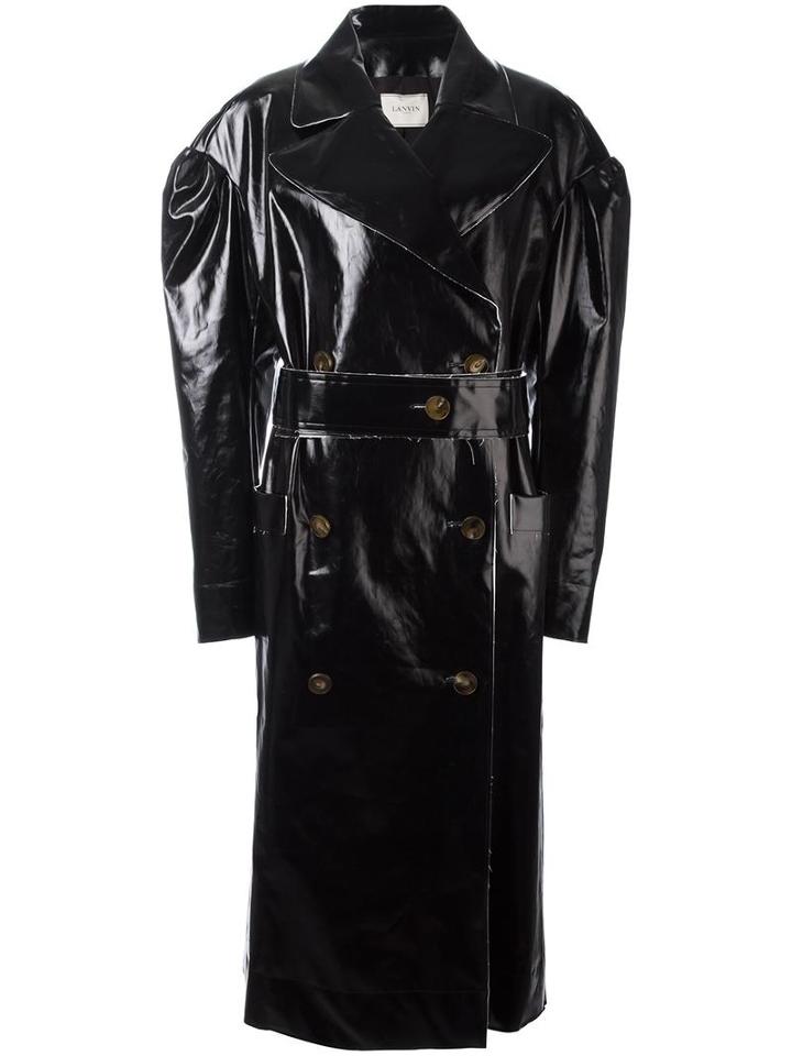 Lanvin Dropped Shoulder Trench Coats, Women's, Size: 38, Black, Buffalo Horn/brass/polyurethane/cotton
