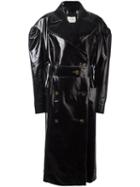 Lanvin Dropped Shoulder Trench Coats, Women's, Size: 38, Black, Buffalo Horn/brass/polyurethane/cotton