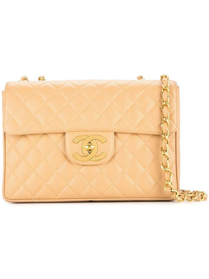 Chanel Pre-owned 1994-1996 Quilted Jumbo Xl Chain Shoulder Bag - Brown