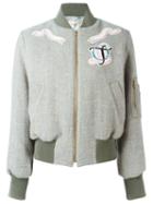 Olympia Le-tan Embellished Bomber Jacket, Women's, Size: 38, Grey, Wool