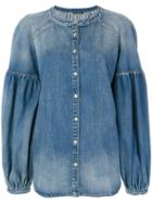 Wandering Faded Wide Sleeve Blouse - Blue