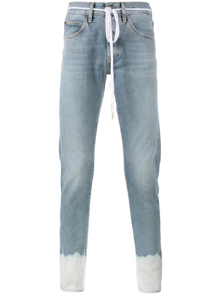Off-white Sprayed Hem Jeans, Men's, Size: 33, Blue, Cotton/polyester