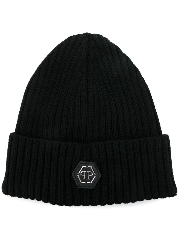 Philipp Plein Rib Knit Beanie - Black
