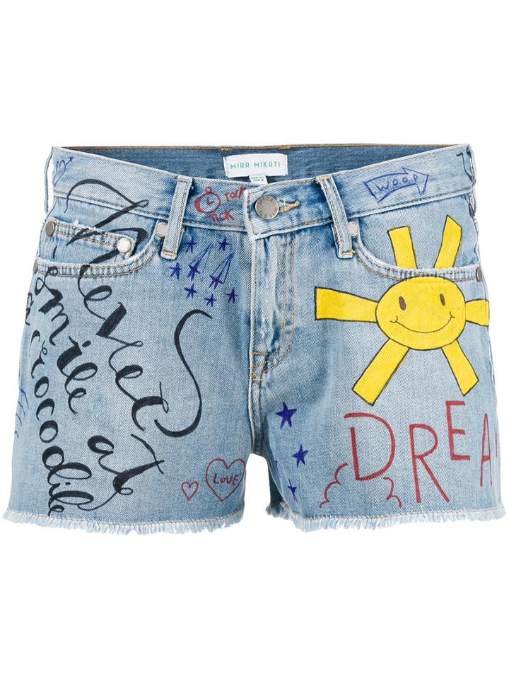 Mira Mikati Doddle Print Denim Shorts, Women's, Size: 36, Blue, Cotton