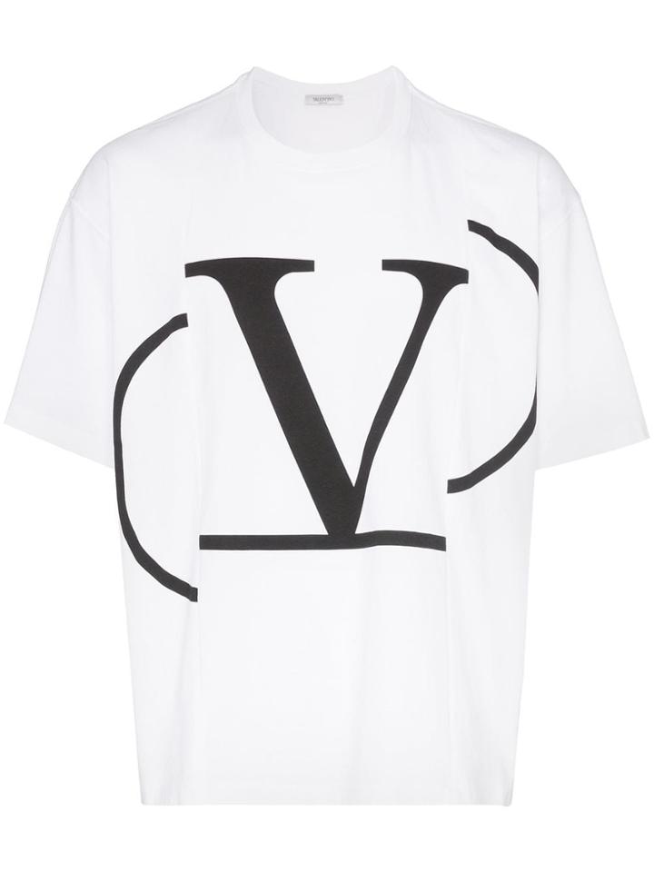 Valentino V Logo Print Panelled Cotton T-shirt - White
